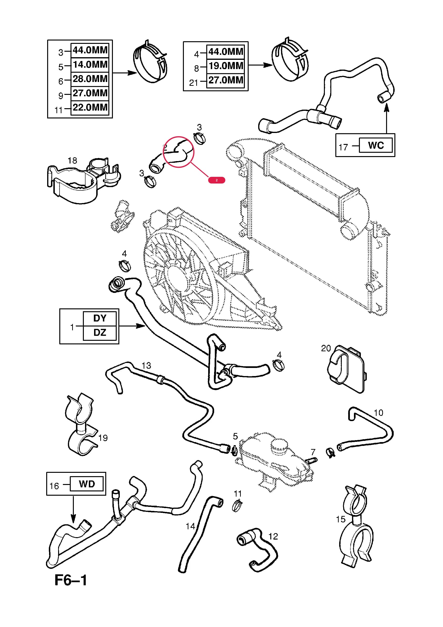 HOSE,RADIATOR INLET — Opel  OMEGA-B ( 1994 -  2003) — F COOLING › 24.HOSES AND PIPES (CONTD.)