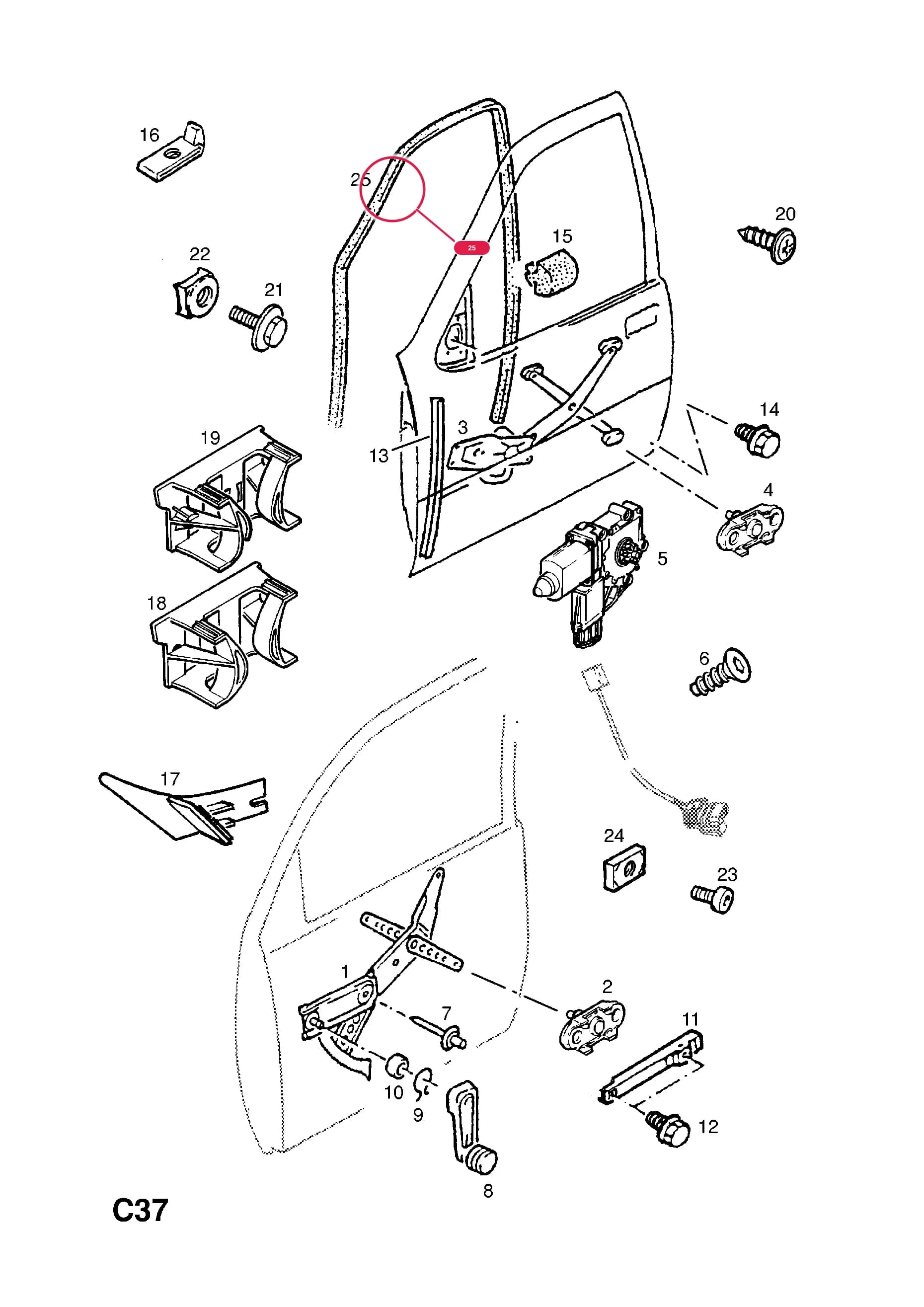 CHANNEL,SEALING,FRONT DOOR WINDOW,RH (NLS.- USE 90563278     1 48 090) — Opel  OMEGA-B ( 1994 -  2003) — C BODY INTERIOR FITTINGS › 20 FRONT DOOR WINDOW OPENING MECHANISM