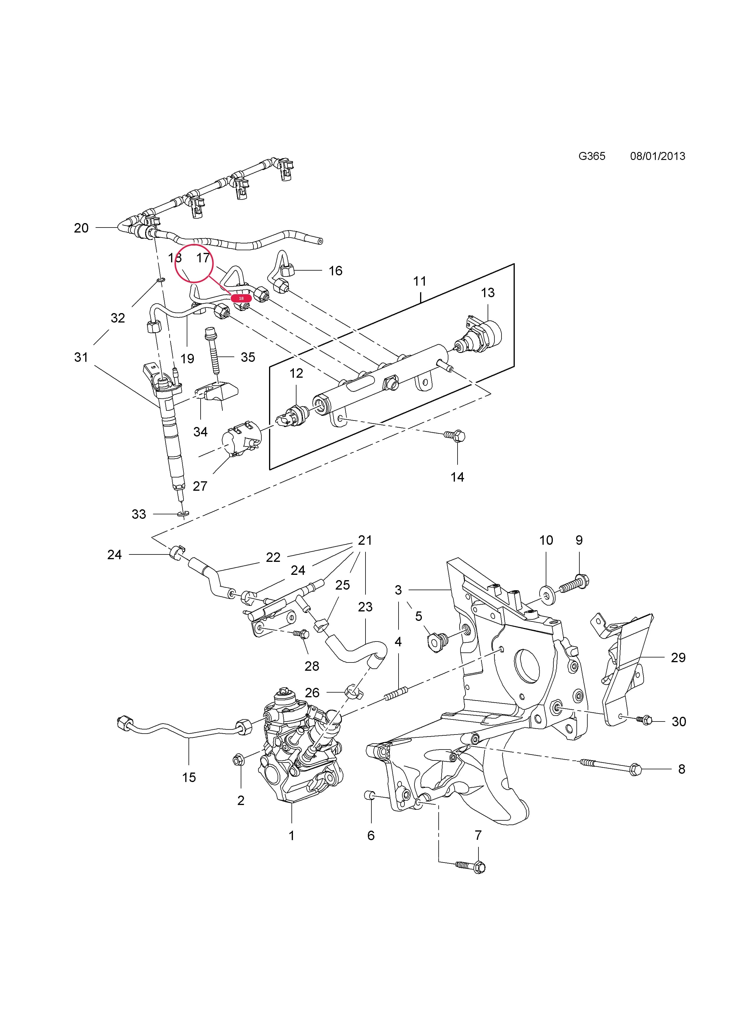 PIPE,ASSY.,FUEL INJECTION (FOR CYLINDER NO. 3) — Opel  CASCADA ( 2013 - ) — G FUEL AND EXHAUST › 5 A20DTR[LBY] DIESEL ENGINE