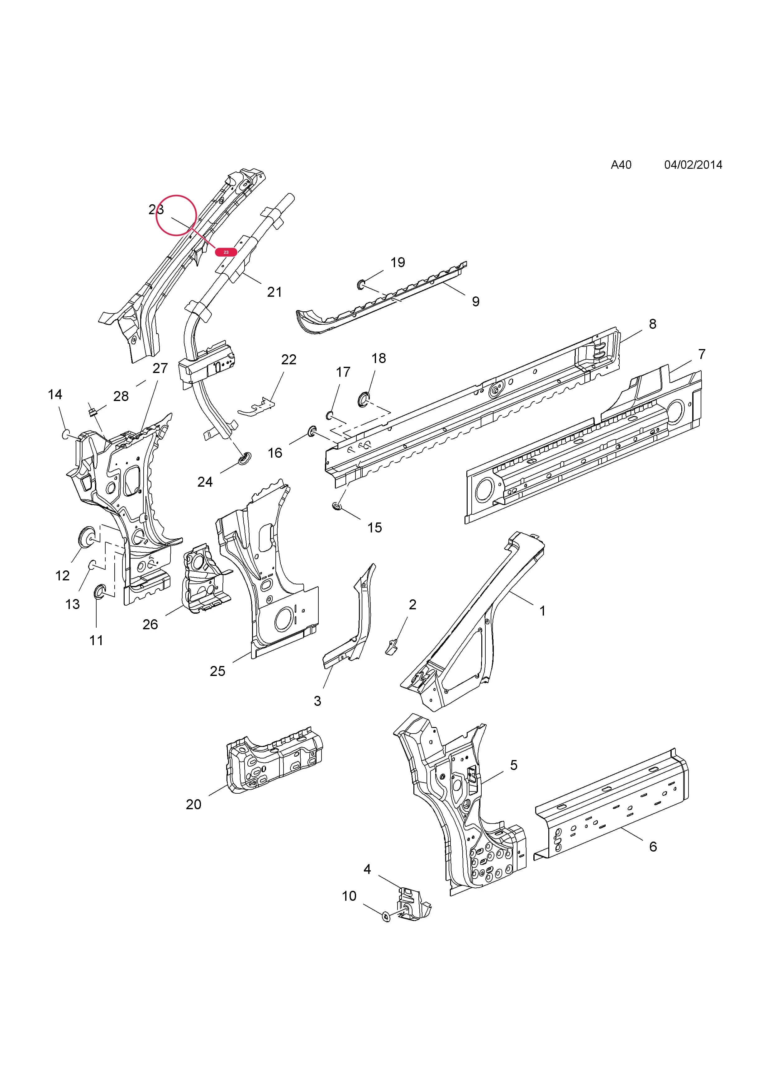 PANEL,FRONT PILLAR,INNER,RH — Opel  CASCADA ( 2013 - ) — A BODY SHELL AND PANELS › 5 BODY SIDE AND REAR QUARTER
