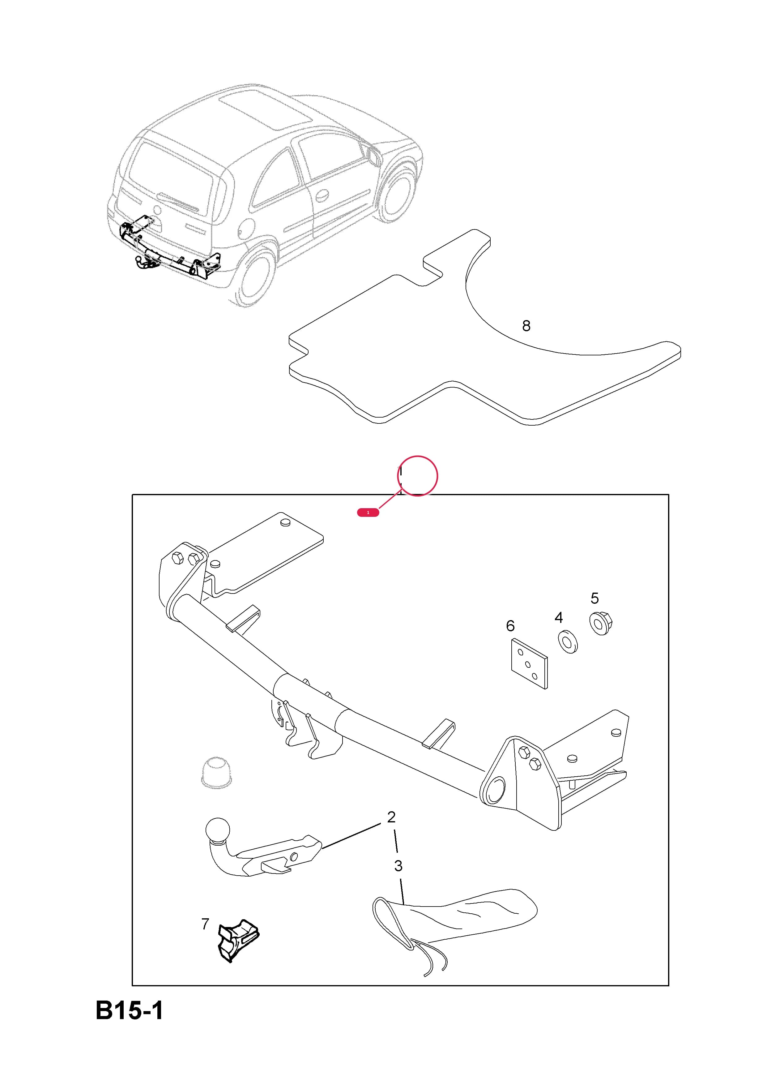 COUPLING,ASSY.,TRAILER,REMOVABLE (NLS.- USE 9162798  67 36 083)Примечание:USED WITH REMOVABLE TOWING ATTACHMENT — Opel  CORSA-C ( 2001 - ) — B BODY EXTERIOR FITTINGS › 14 TRAILER COUPLING