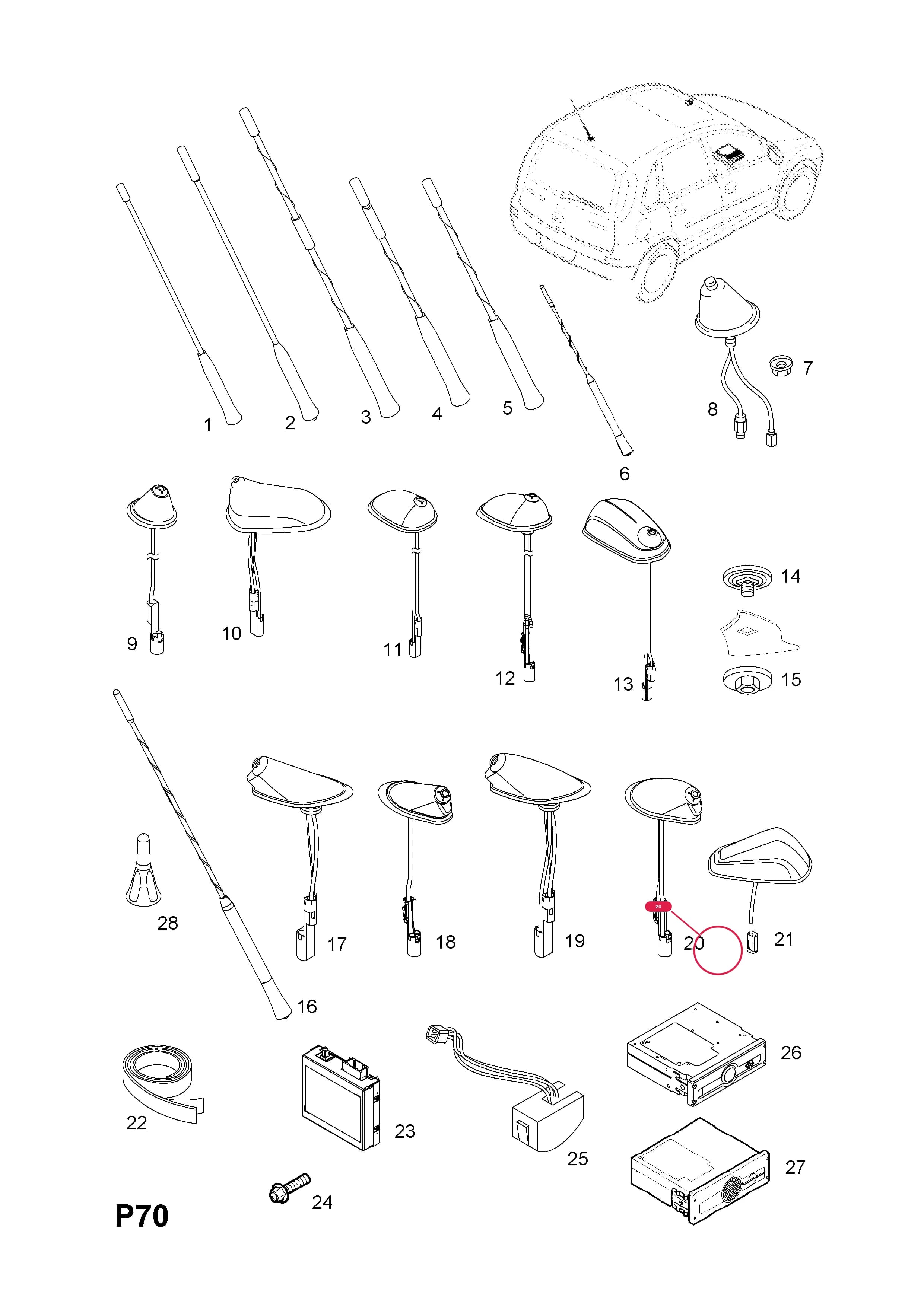BASE,ROOF AERIAL (IDENT HC) (FOR CARPHONE) — Opel  CORSA-C ( 2001 - ) — P ELECTRICAL › 16 BODY