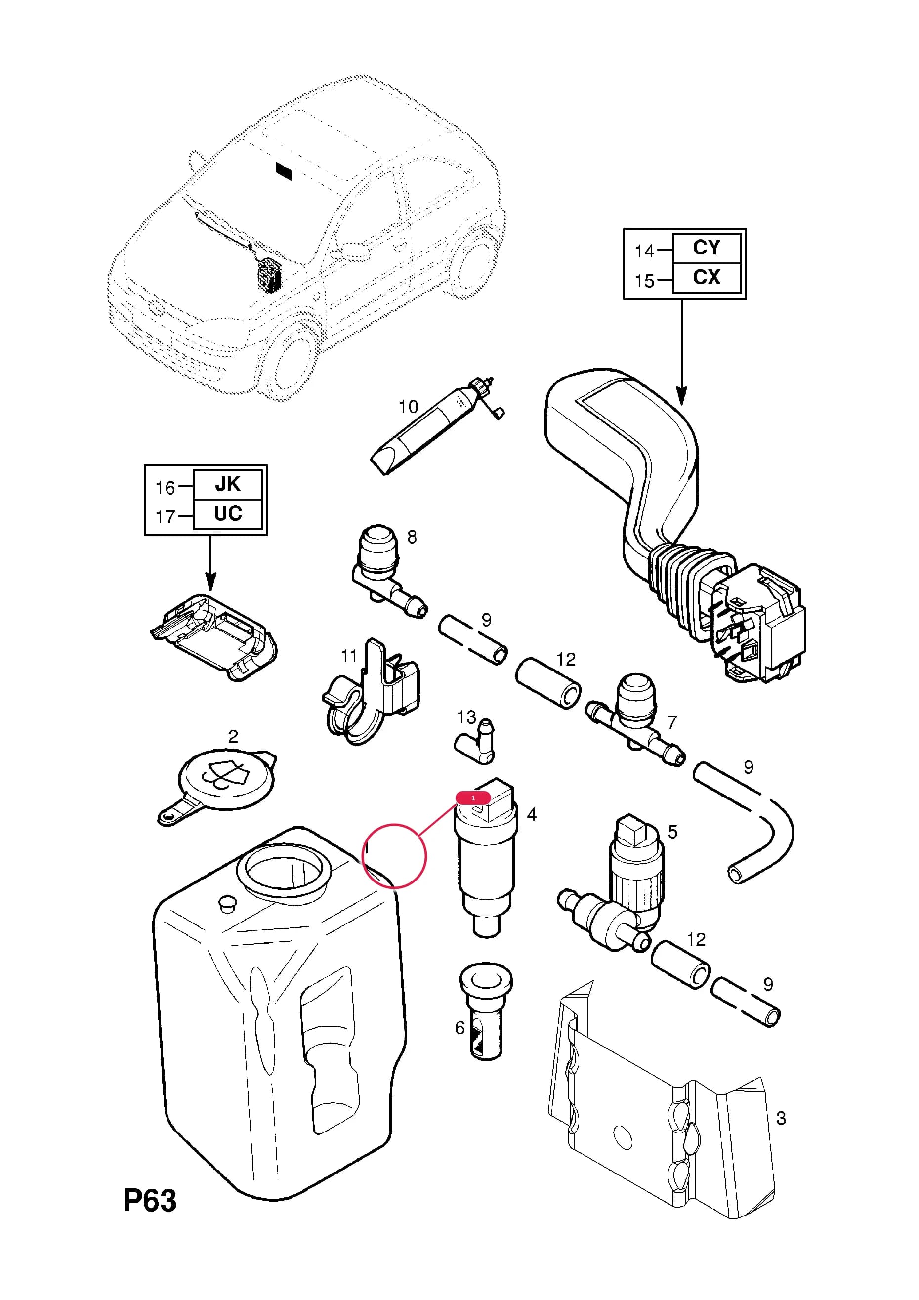 RESERVOIR,ASSY.,WINDSCREEN AND TAIL GATE WASH (LESS COVER) — Opel  CORSA-C ( 2001 - ) — P ELECTRICAL › 16 BODY