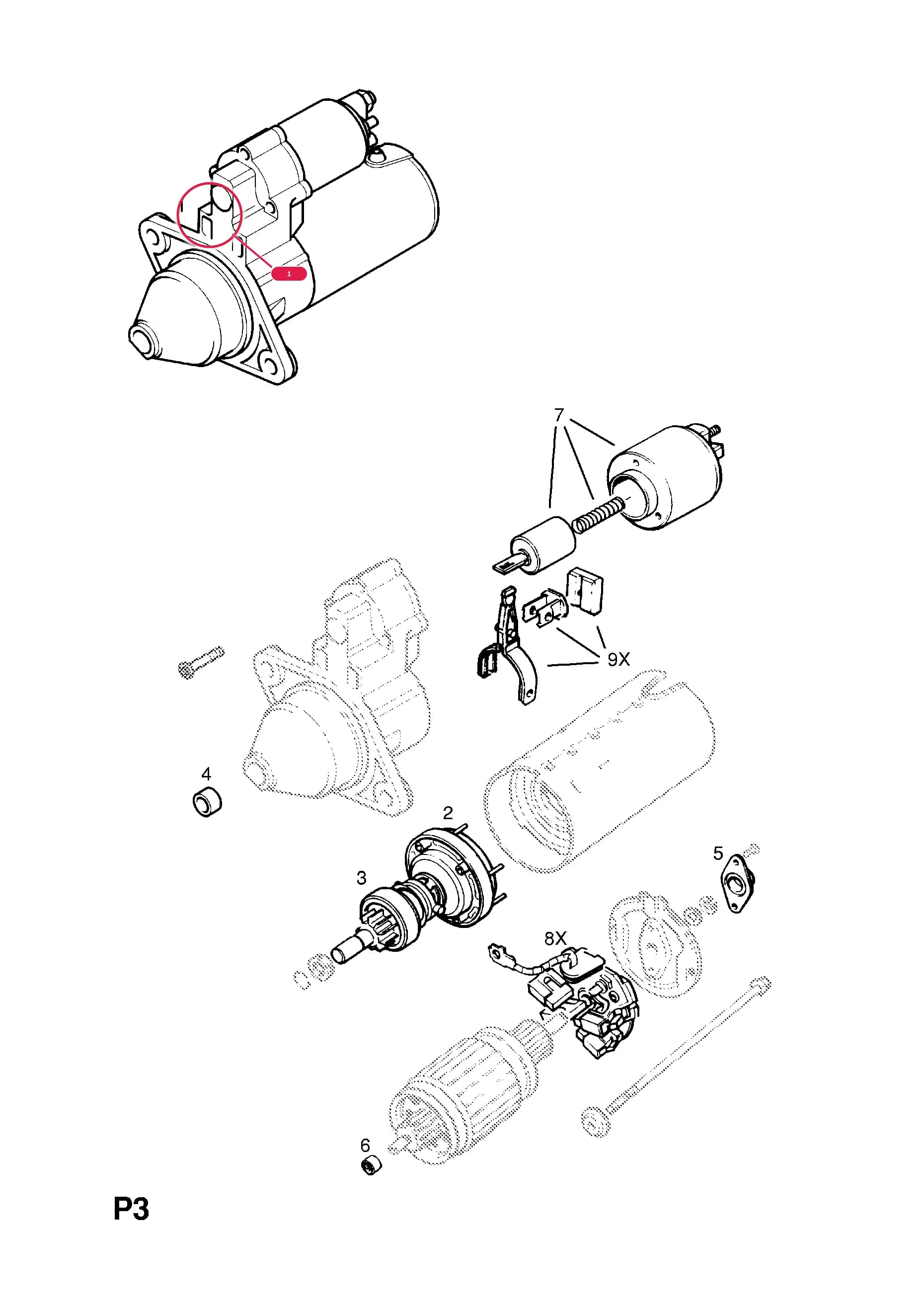 STARTER,ASSY. (BOSCH 0001106011) (NLS.- USE 9198701  62 02 011)  (PRODUCTION NO. 90535261) — Opel  CORSA-C ( 2001 - ) — P ELECTRICAL › 1 ENGINE AND COOLING