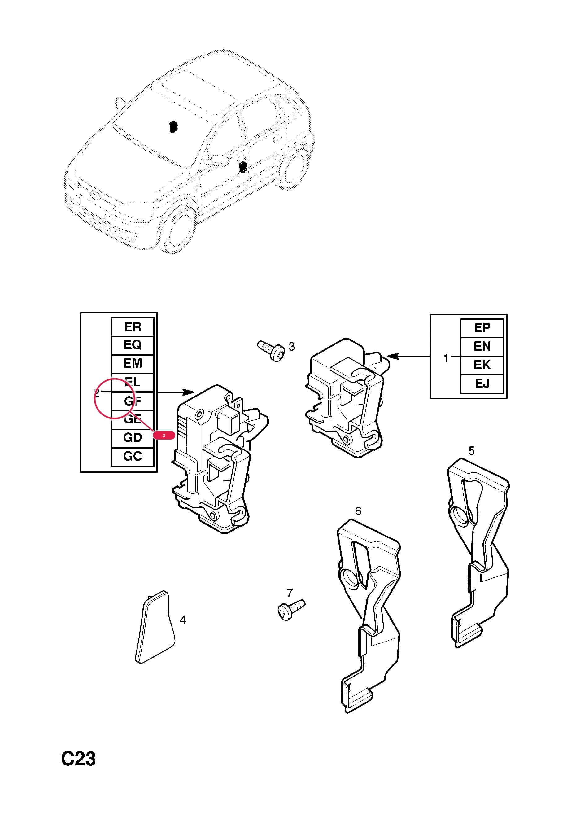 LOCK,ASSY.,FRONT DOOR,WITH MOTOR,RH-LHD (IDENT ER) (FOR DEADLOCKS)Примечание:USED WITH CENTRAL LOCKING — Opel  CORSA-C ( 2001 - ) — C BODY INTERIOR FITTINGS › 10 FRONT DOOR LOCKING MECHANISM