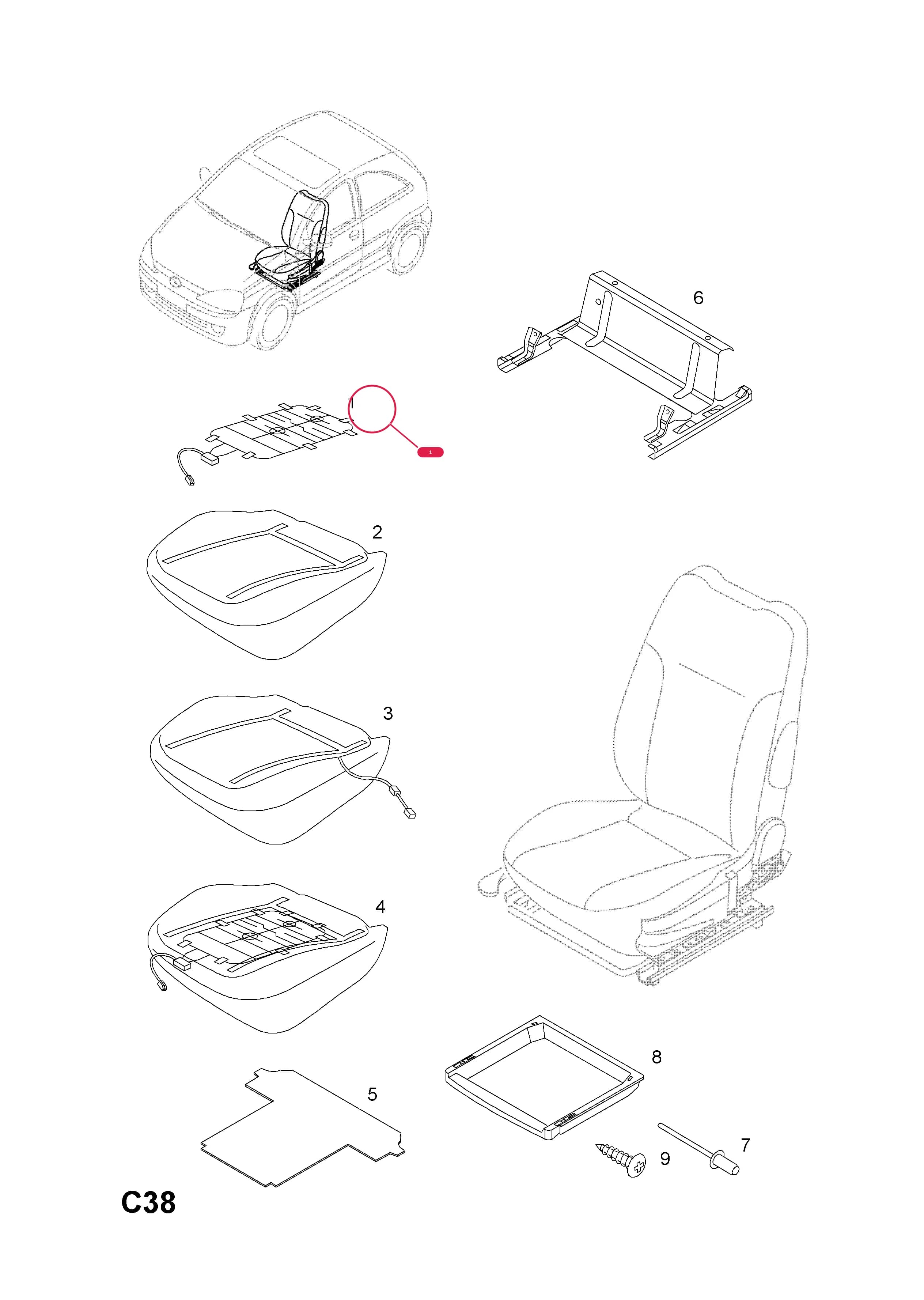 MAT,HEATER,FRONT SEAT CUSHION — Opel  CORSA-C ( 2001 - ) — C BODY INTERIOR FITTINGS › 25 FRONT SEAT FRAME AND FITTINGS - EXCEPT SPORTS SEAT