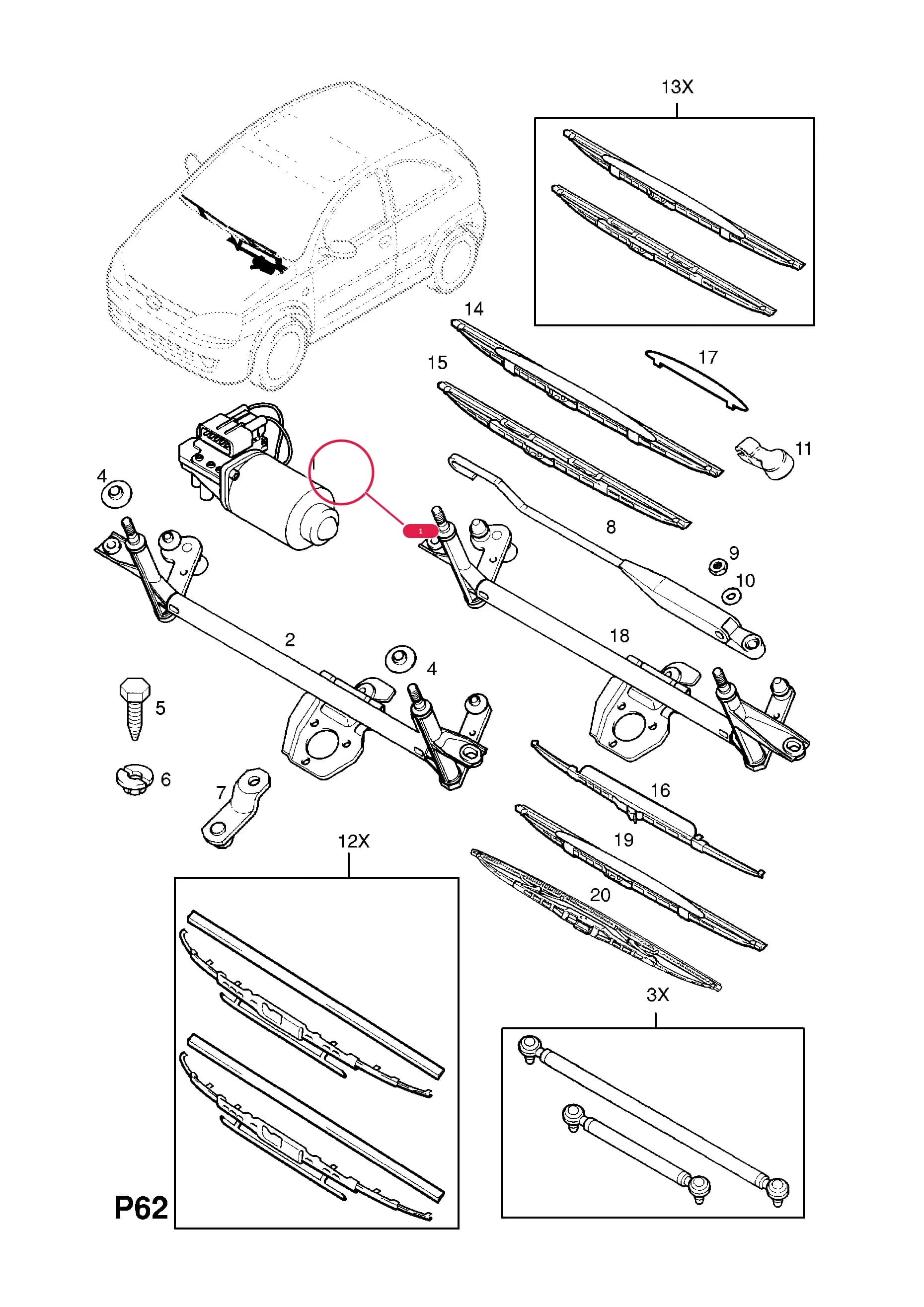 MOTOR,ASSY.,WINDSCREEN WIPER — Opel  CORSA-C ( 2001 - ) — P ELECTRICAL › 16 BODY