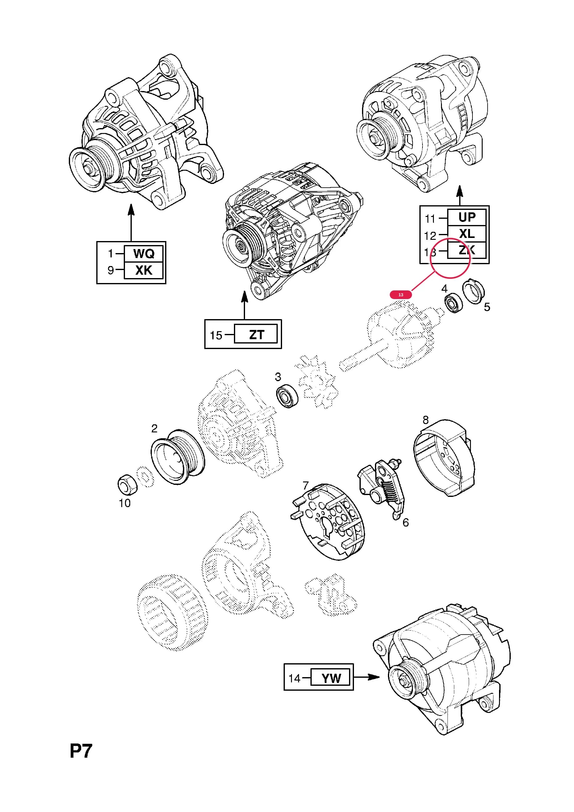 ALTERNATOR,ASSY. (IDENT ZK) (BOSCH) (NLS.- USE 93180417  62 04 194)  (PRODUCTION NO. 13143128) — Opel  CORSA-C ( 2001 - ) — P ELECTRICAL › 1 ENGINE AND COOLING