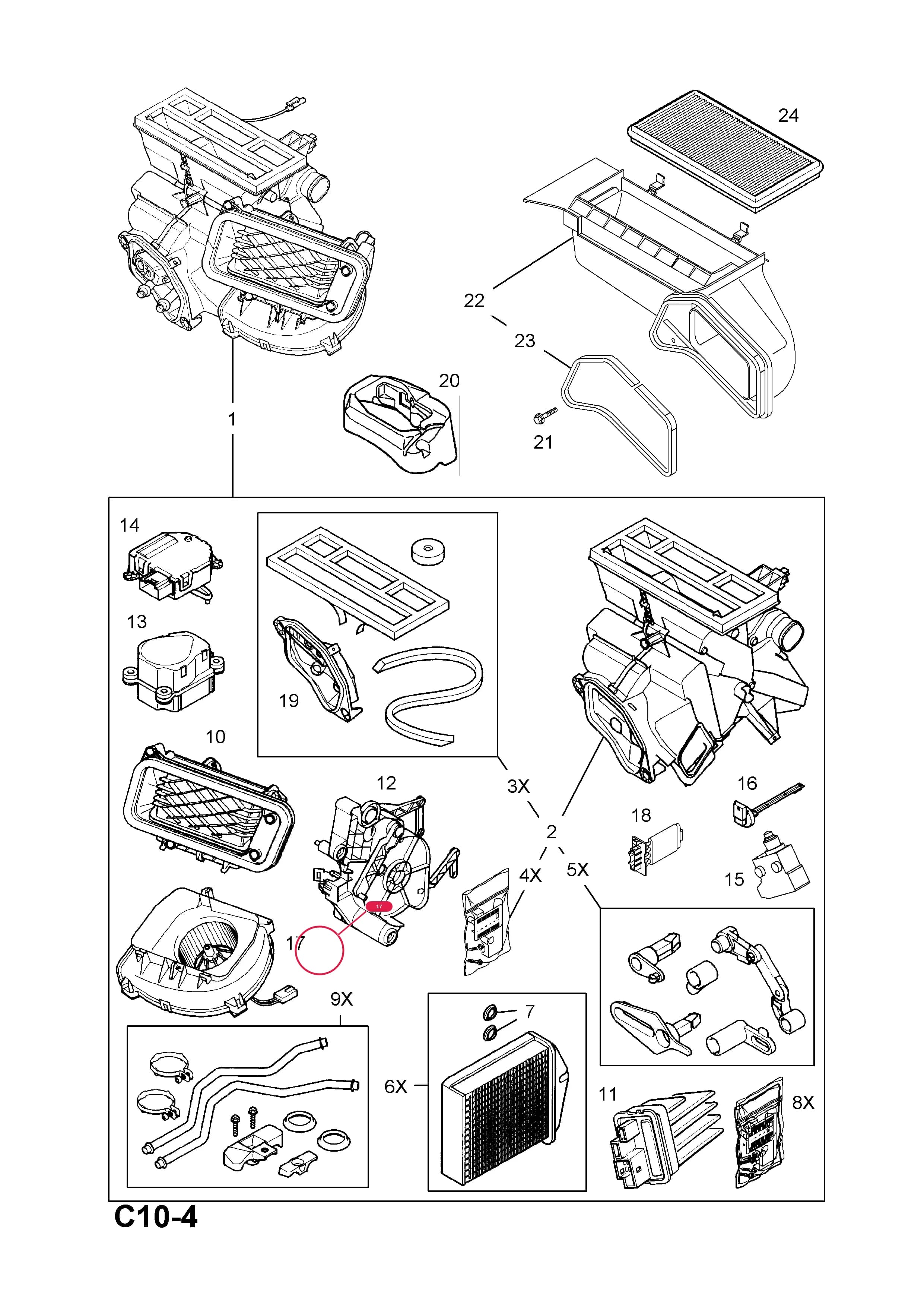 -HOUSING,ASSY.,WITH FAN MOTOR,LHD  (PRODUCTION NO. 90535074) — Opel  CORSA-C ( 2001 - ) — C BODY INTERIOR FITTINGS › 6 AIR CONDITIONING
