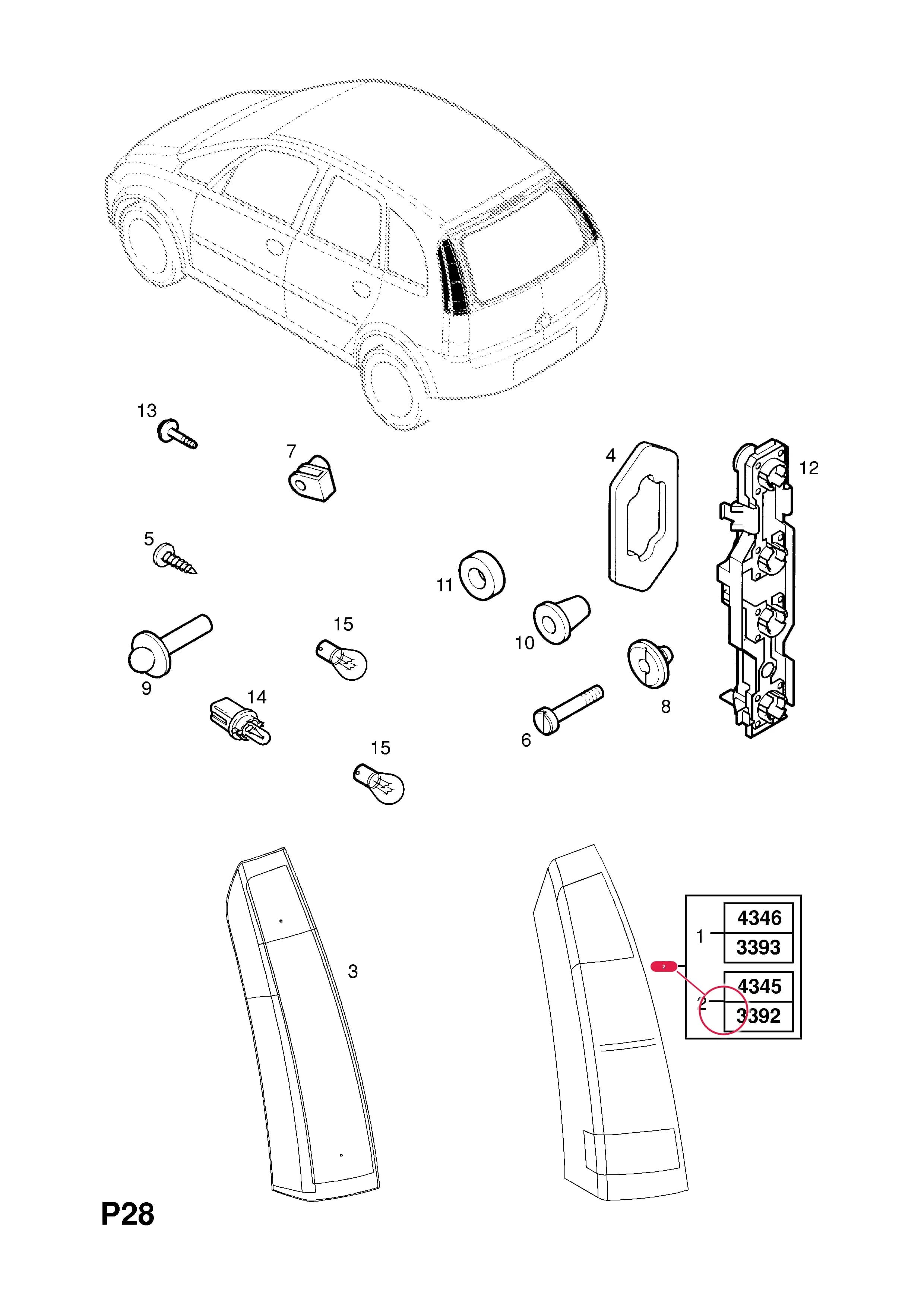 LAMP,ASSY.,REAR,LH (IDENT 3392) — Opel  MERIVA-A ( 2003 -  2010) — P ELECTRICAL › 7 EXTERIOR LIGHTING