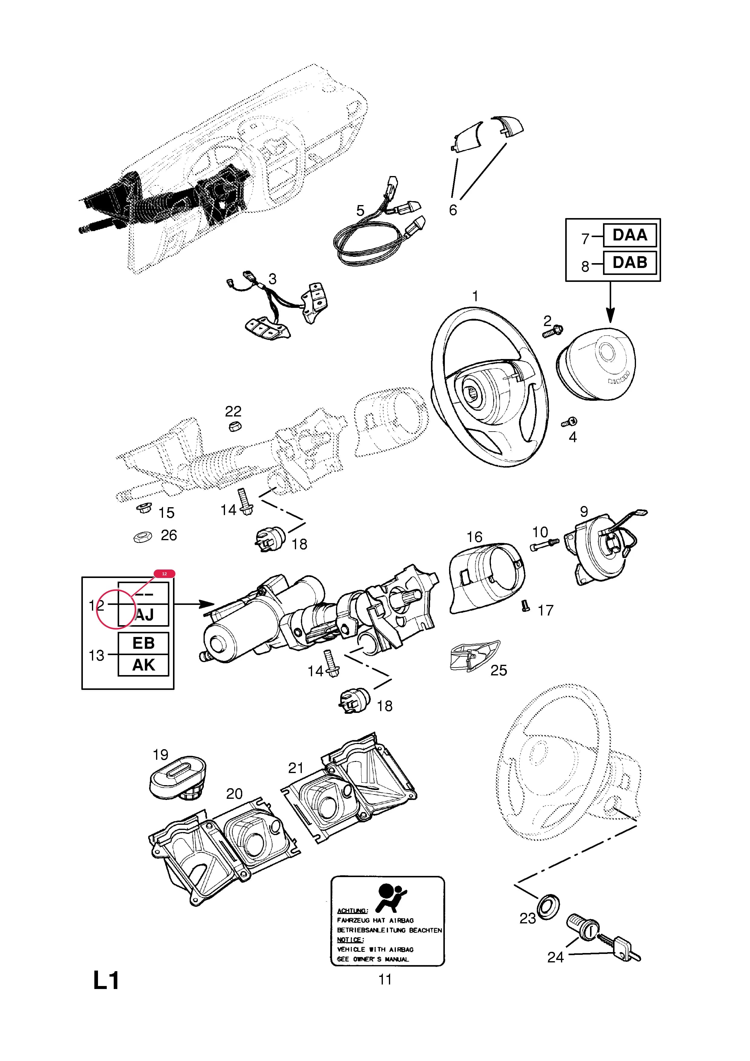STEERING COLUMN,WITH MOTOR,LHD (FOR TILTING STEERING COLUMN) (FOR POWER STEERING) — Opel  TIGRA-B ( 2004 - ) — L STEERING › 2.STEERING COLUMN