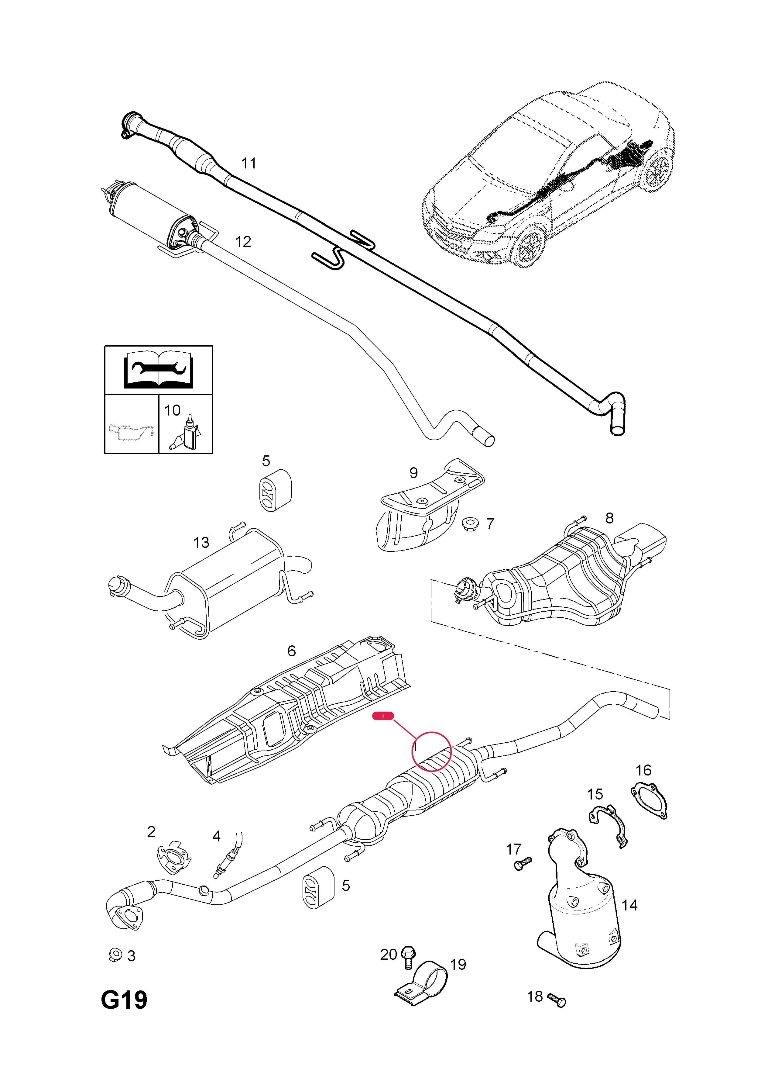SILENCER,ASSY.,FRONT,AND CENTRE PIPE (IDENT KQ) (NLS.- USE 13197778  58 52 477) — Opel  TIGRA-B ( 2004 - ) — G FUEL AND EXHAUST › 25.EXHAUST PIPE AND SILENCER (CONTD.)
