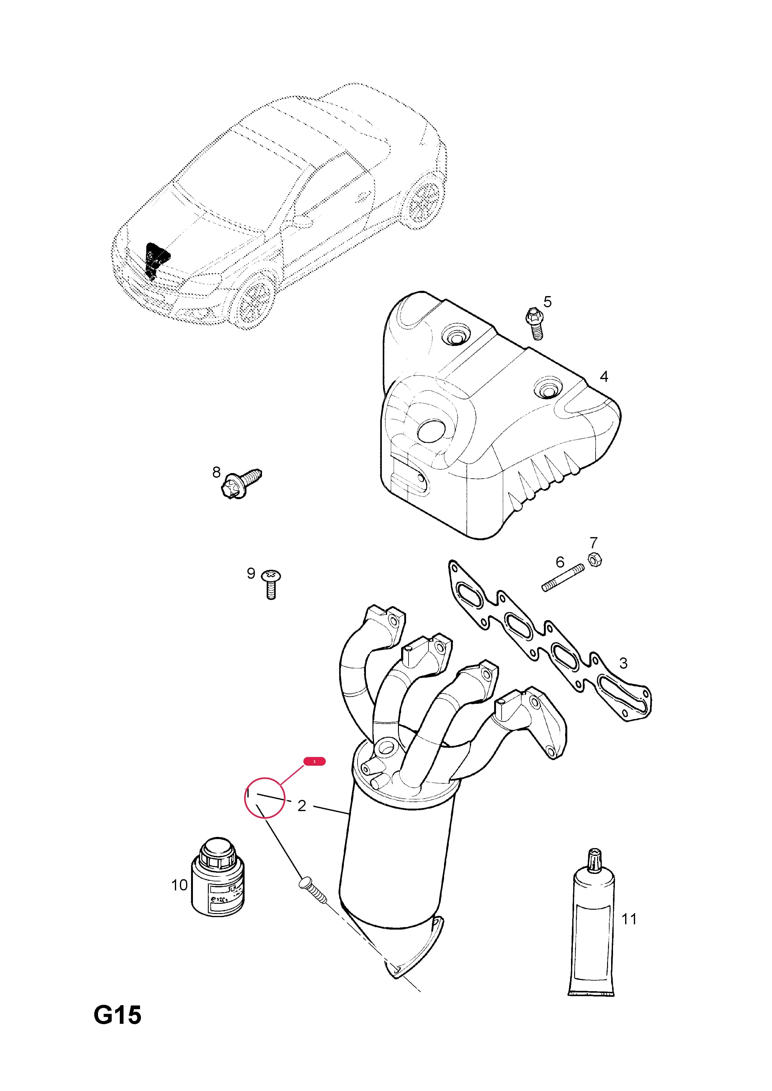 MANIFOLD ASSY.,EXHAUST,WITH CATALYST,NEW EXCHANGE (CORE RETURN NO. 9117104   95 08 030) (EXCEPT VAUXHALL) — Opel  TIGRA-B ( 2004 - ) — G FUEL AND EXHAUST › 19.EXHAUST MANIFOLD AND CATALYTIC CONVERTER