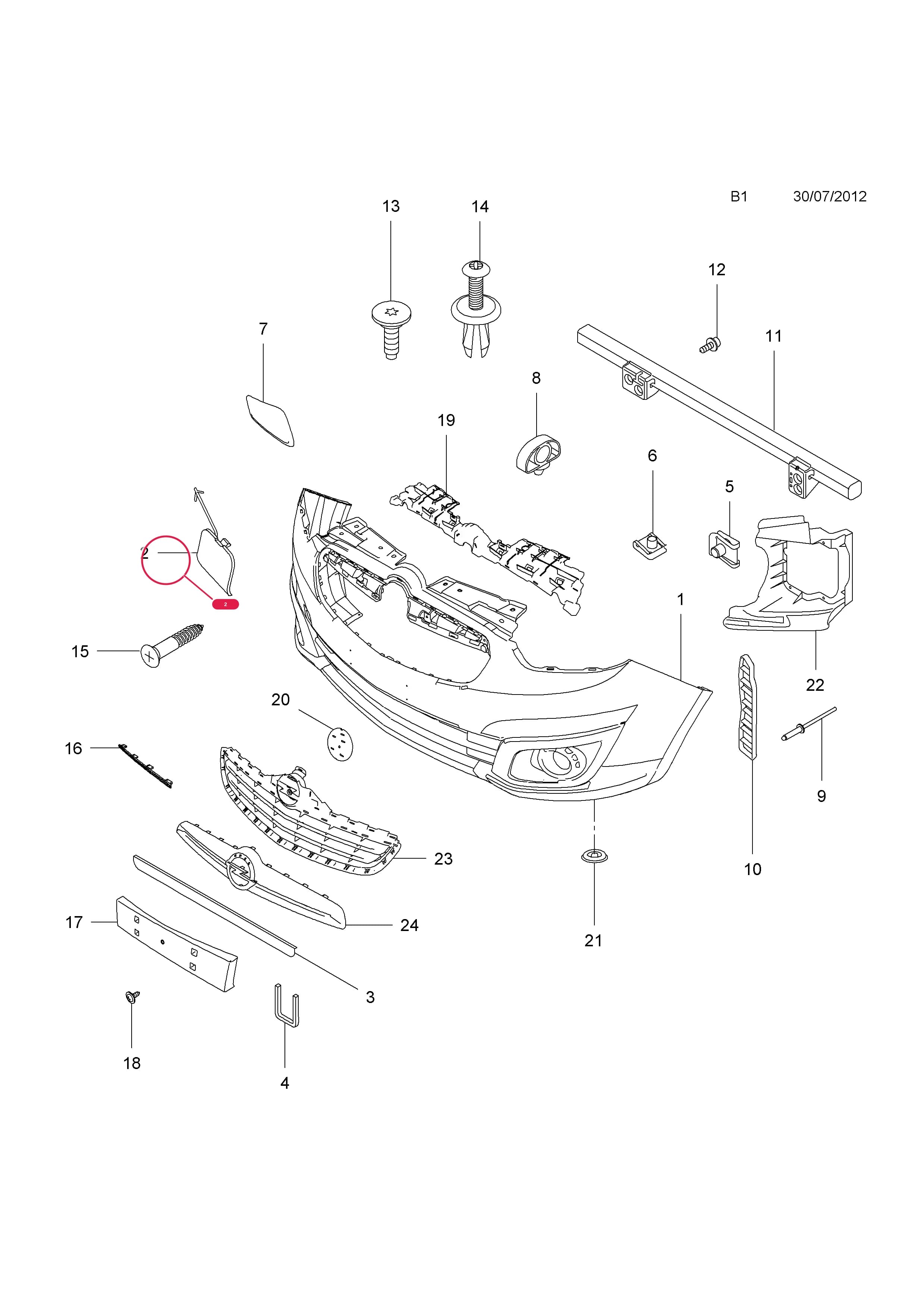 FLAP,TOWING LUG,BLACK (NON-PAINTED) — Opel COMBO-D ( 2012 - ) — B BODY EXTERIOR FITTINGS › 1 BUMPERS AND RADIATOR GRILLE