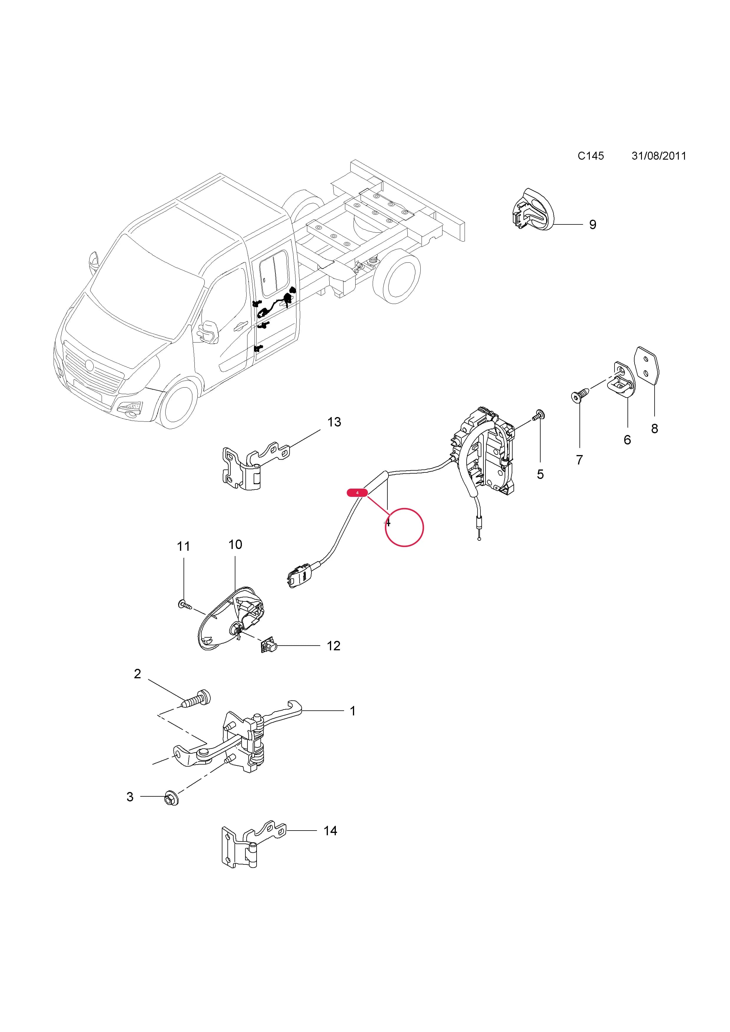 LOCK,REAR DOOR,WITH MOTOR,RH (FOR REMOTE OPERATION AND CENTRAL LOCKING LESS DEADLOCKS) — Opel  MOVANO-B ( 2010 - ) — C BODY INTERIOR FITTINGS › 11 REAR DOOR FITTINGS