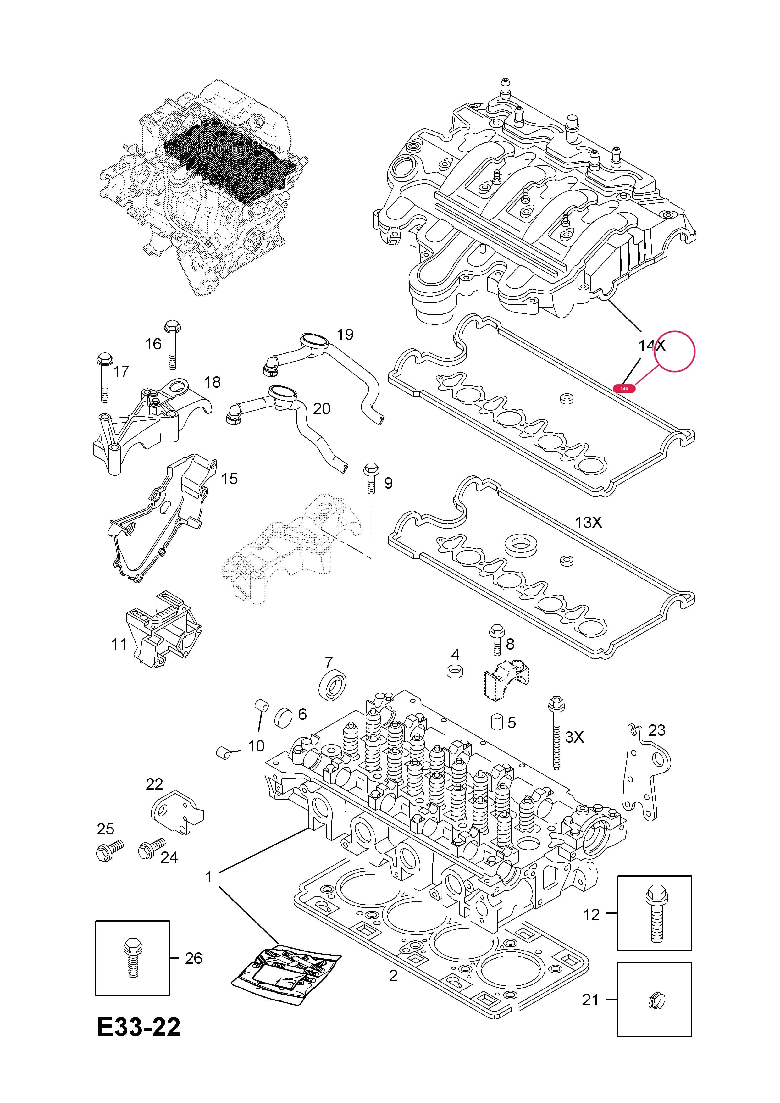 CYLINDER HEAD COVER AND GASKET SET (NLS.- USE 93198217  44 33 939) — Opel  MOVANO-A ( 1999 -  2010) — E ENGINE AND CLUTCH › 5 25CDTI - G9U-632,G9U-650 TURBO DIESEL ENGINES
