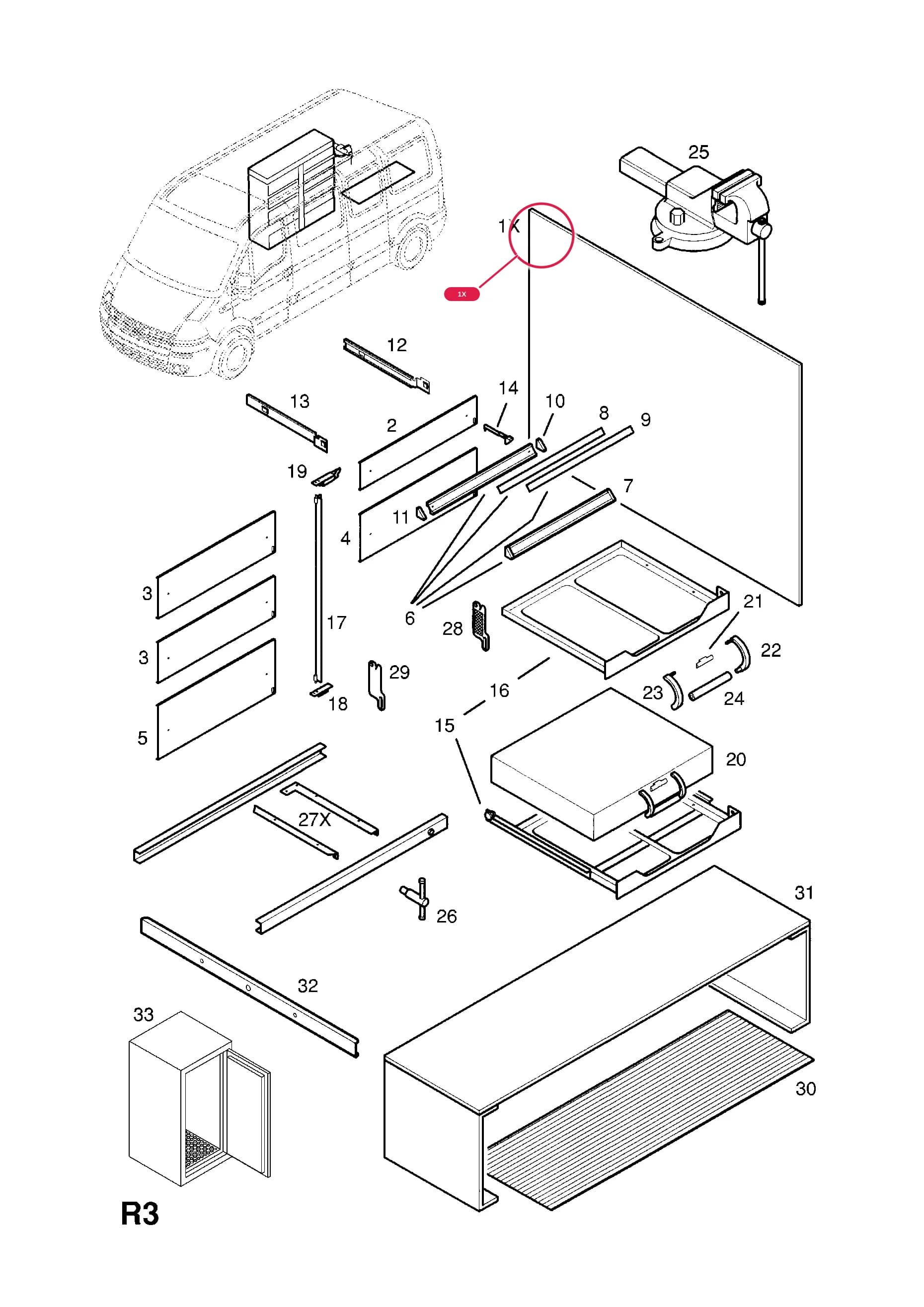 SET,PANEL,INTERIOR ALUMINIUM SHEETПримечание:FOR STANDARD ROOF VAN — Opel  MOVANO-A ( 1999 -  2010) — R SPECIAL OPTIONS / DUAL FUEL › 3 SERVICE VAN