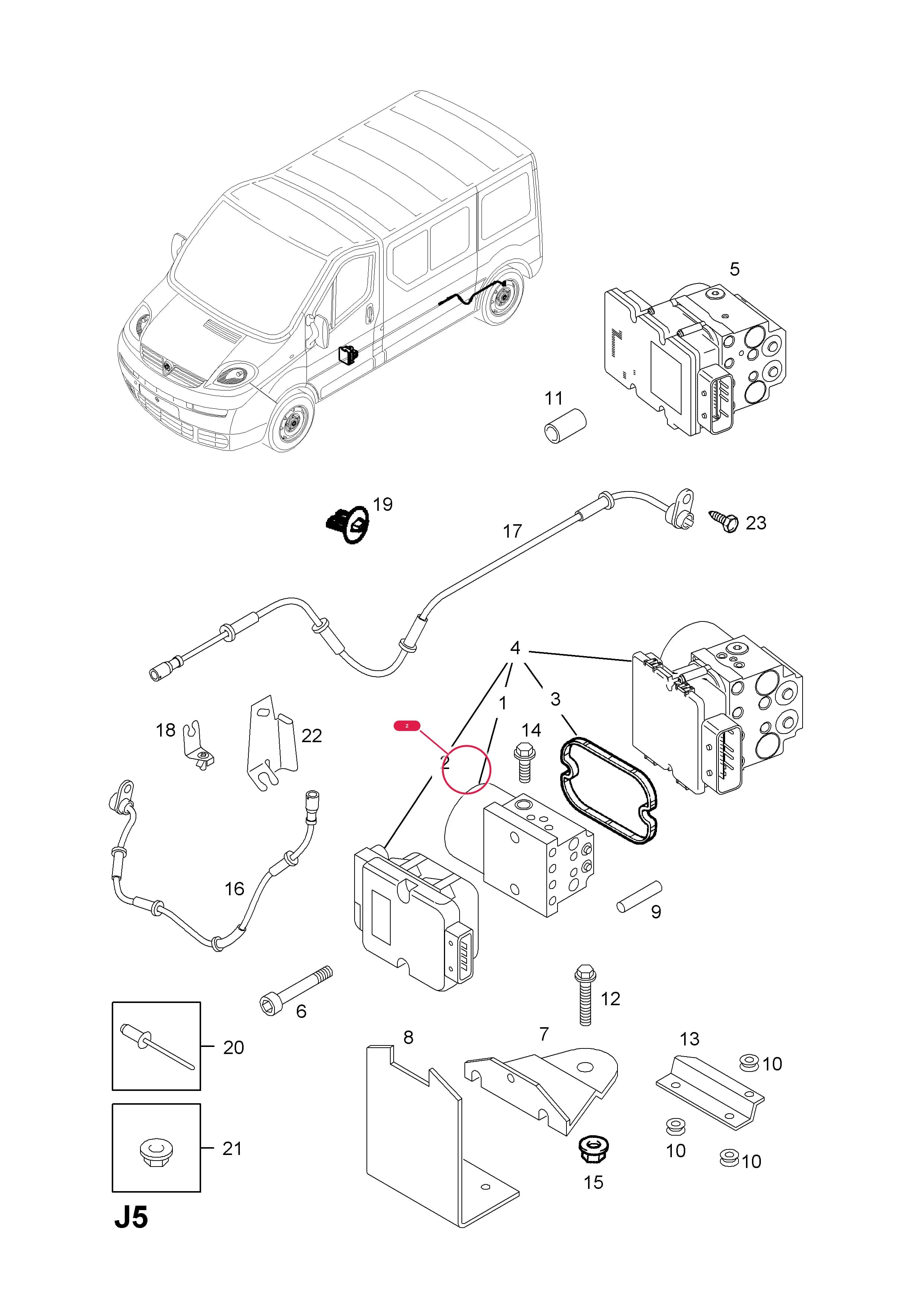 UNIT,CONTROL,ABS (NLS.- USE 93173638   44 14 518  AND SUPPLY 91169034   44 14 512  AND 91169035   44 14 513) — Opel  VIVARO-A ( 2001 - ) — J BRAKES › 1.ABS HYDRAULIC UNIT