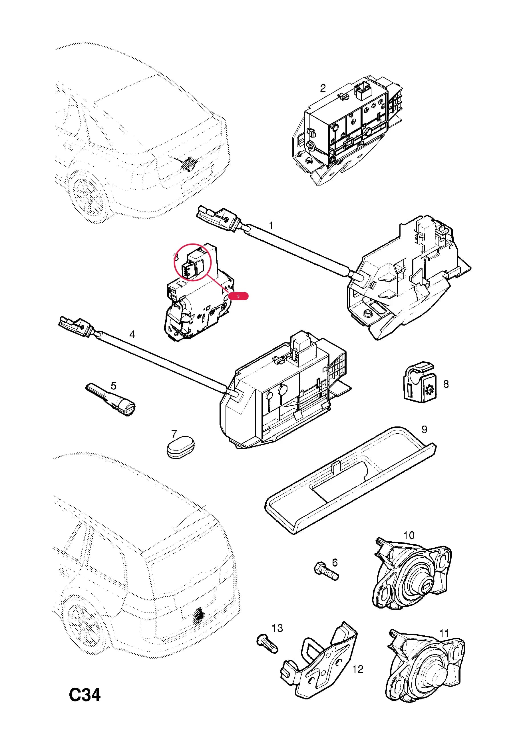 LOCK,TAIL GATEПримечание:FOR TAIL GATE REMOTE CONTROL OPEN/CLOSE ACTUATOR — Opel  VECTRA-C ( 2002 -  2008) — C BODY INTERIOR FITTINGS › 16 TAIL GATE LOCKING MECHANISM