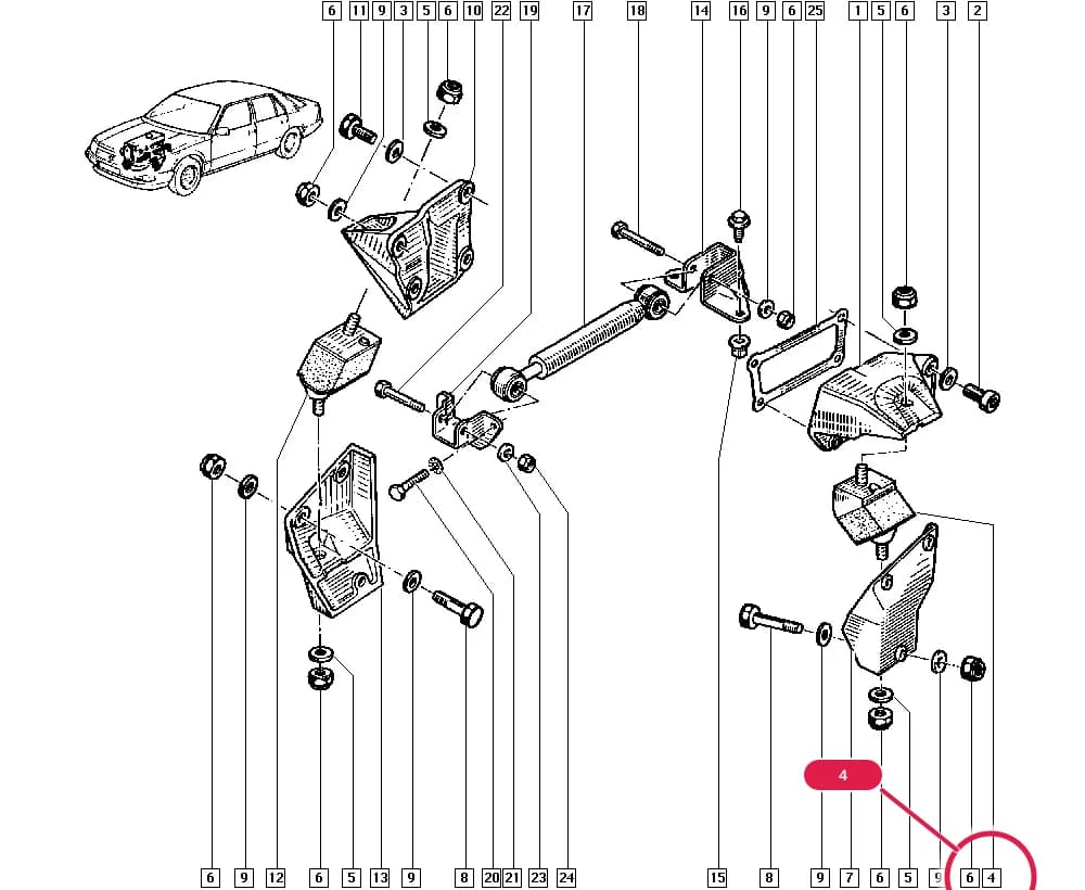 B290 — Manual › 19 Cooling system - Reservoirs - Exhaust system - Engine mounting / Engine mounting