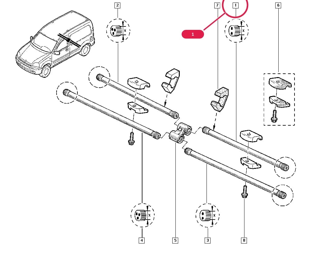 Vehicle fabrication number < 050429, Capacity = CHANOR; (X) dimension = 26 — FC01 — Manual › 33 Rear bearing elements / Torsion bar