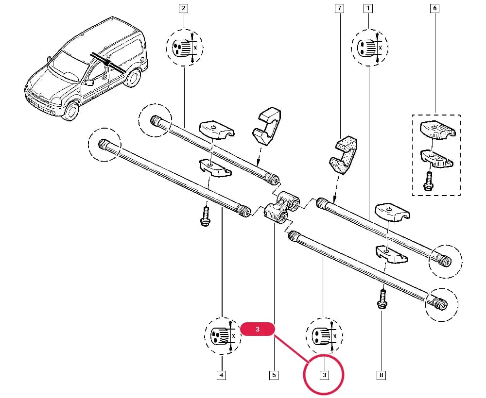 Capacity = CHANOR; (X) dimension = 25.5 — FC01 — Manual › 33 Rear bearing elements / Torsion bar