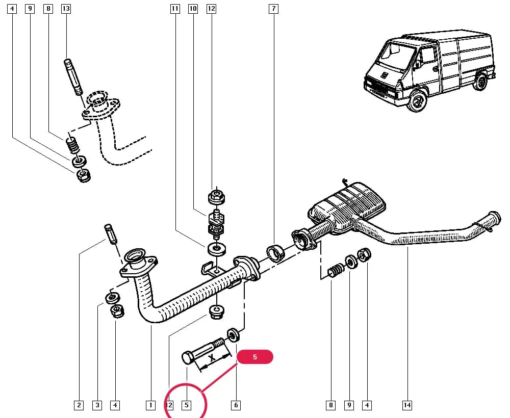 SCREWS & BOLTS — R8D4 — Manual › 19 Cooling system - Reservoirs - Exhaust system - Engine mounting / Exhaust system