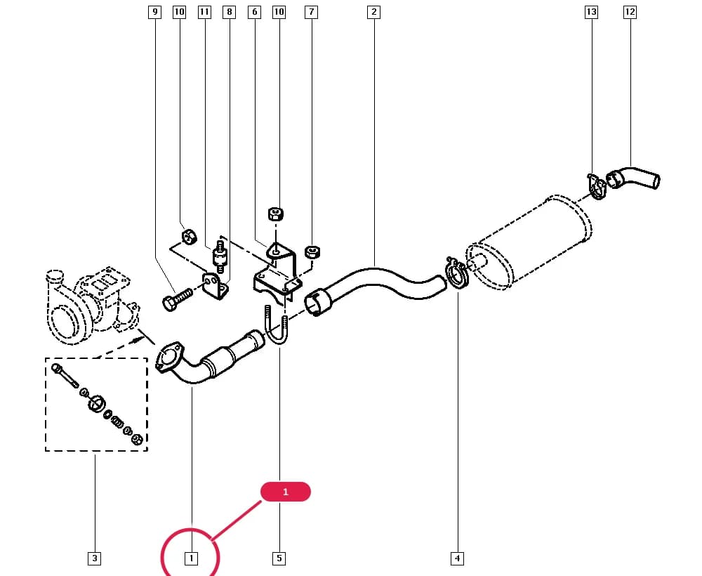 FH0A — Manual › 19 Cooling system - Reservoirs - Exhaust system - Engine mounting / Exhaust system