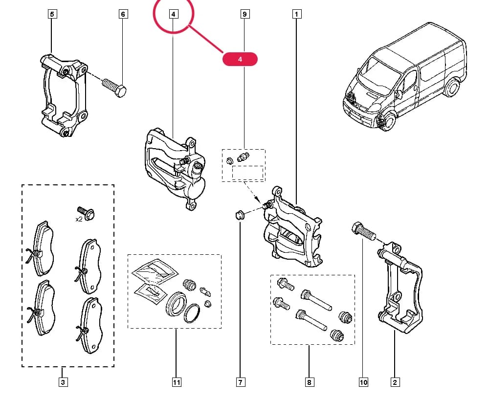EL00 — Manual › 32 Non bearing front elements / Brake calipers