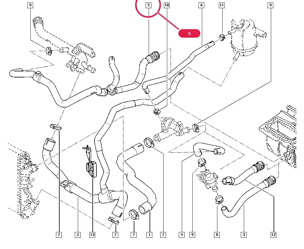 BB2J — Manual › 19 Cooling system - Reservoirs - Exhaust system - Engine mounting / Radiator hoses