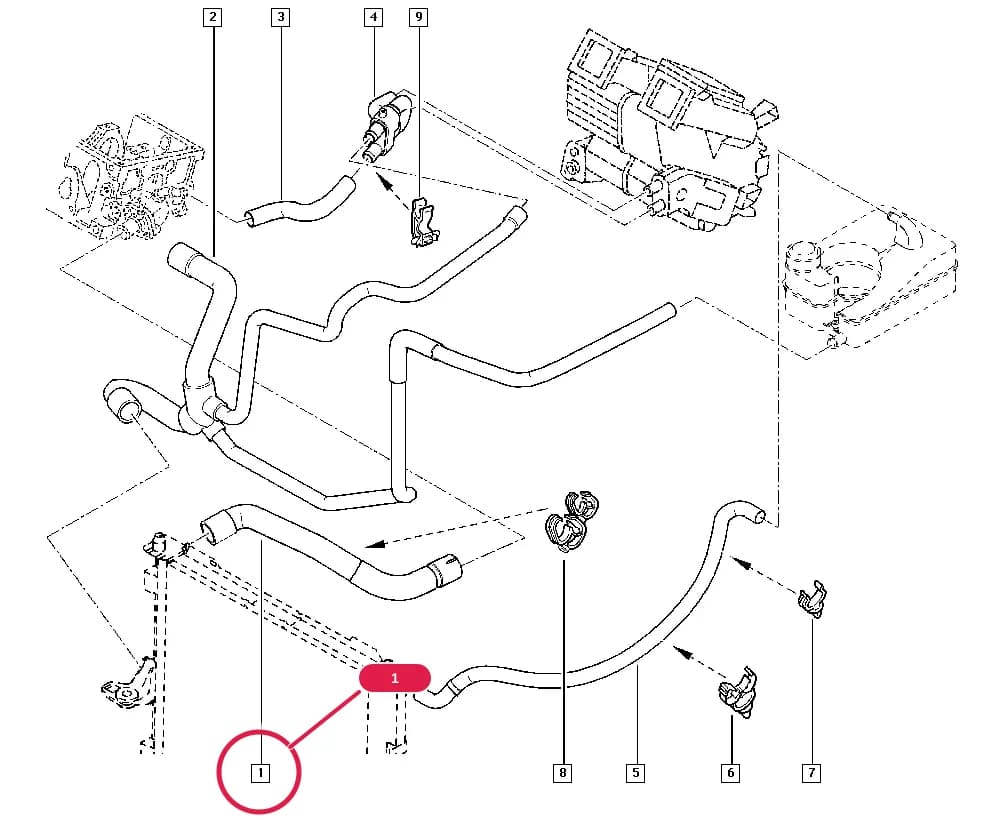 C061 — Manual › 19 Cooling system - Reservoirs - Exhaust system - Engine mounting / Radiator hoses