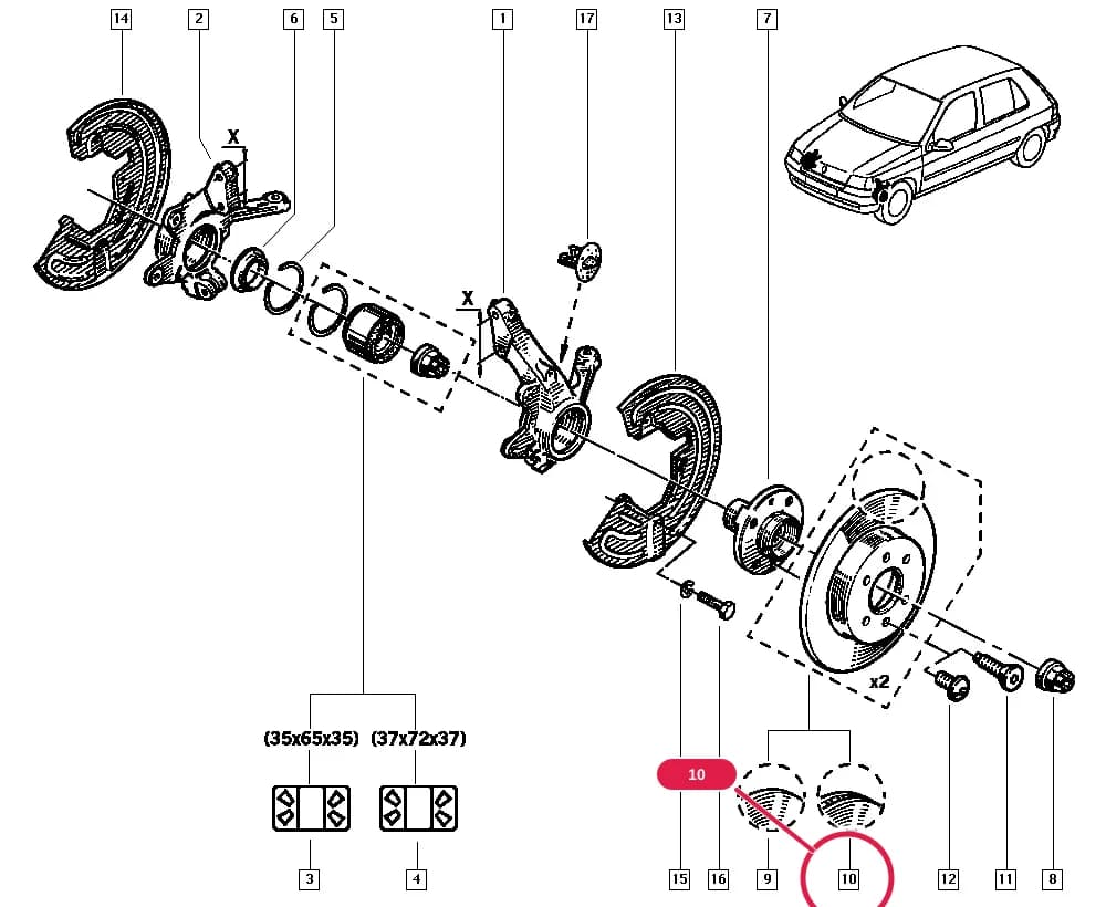 357A — Manual › 31 Front bearing elements / Stub axle - disk