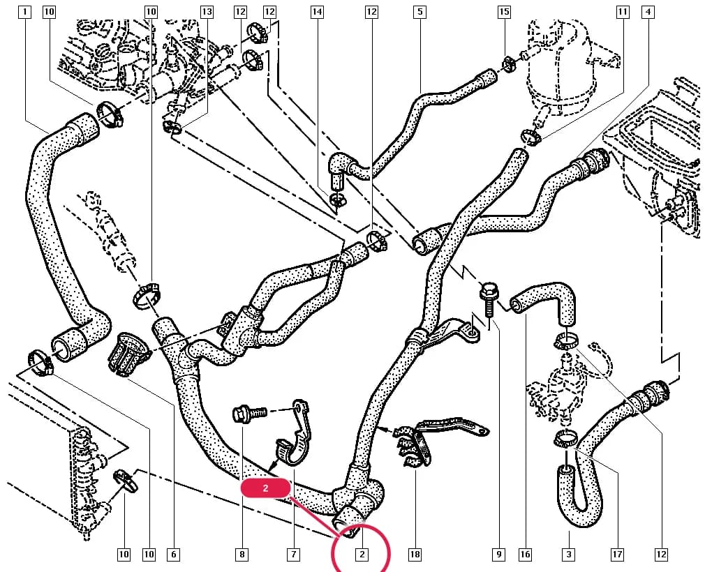 FC0U — Manual › 19 Cooling system - Reservoirs - Exhaust system - Engine mounting / Radiator hoses