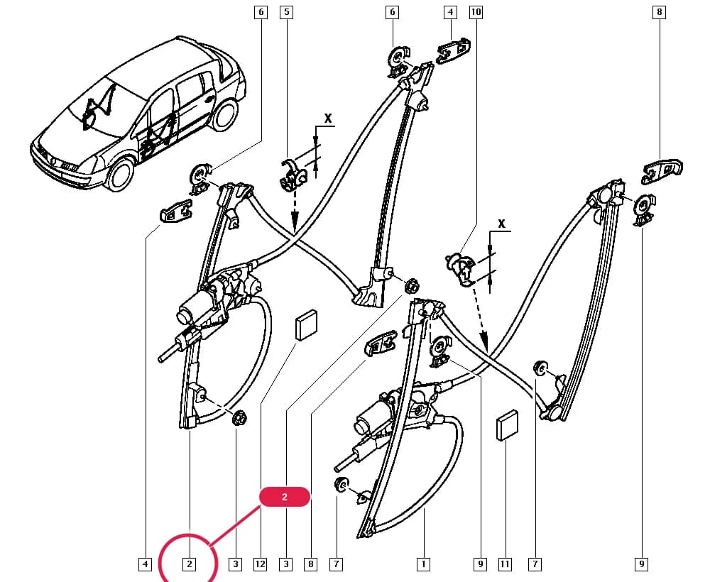 Type of door mirrors = RETROB-Electric (ice blue) or Type of door mirrors = RETROE-Electric — BJ05 — Bodywork › 50 Mechanisms / Electric windows