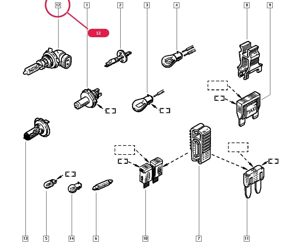 Marking. = HB3 — CB1A — Upholstery - Electricity › 81 Rear and internal lighting / Bulbs - Fuses