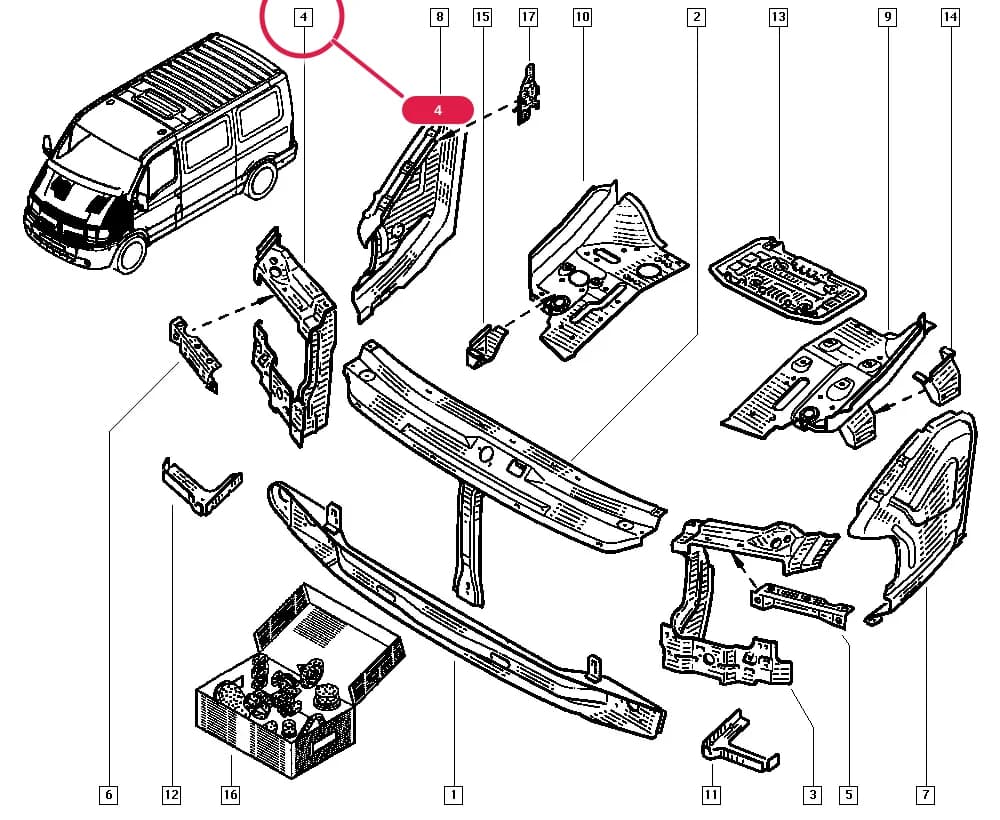 Special technical features code. = \31/ or Special technical features code. = \32/; Vehicle fabrication number < MOD0311, Special technical features code. = \8/ or Special technical features code. = \22/ or Special technical features code. = \36/ or Special technical features code. = \4/ or Special technical features code. = \45/ or Special technical features code. = \46/ or Special technical features code. = \47/ or Special technical features code. = \48/ or Special technical features code. = \49/ or Special technical features code. = \50/ or Special technical features code. = \51/ or Special technical features code. = \0/; Vehicle fabrication number < MOD0311, Special technical features code. = \52/ or Special technical features code. = \53/ or Special technical features code. = \54/ or Special technical features code. = \63/ or Special technical features code. = \64/ or Special technical features code. = \65/ or Special technical features code. = \66/ or Special technical features code. = \67/ or Special technical features code. = \68/ or Special technical features code. = \69/ or Special technical features code. = \70/ — ED01 — Bodywork › 42 Front internal units / Front end panel