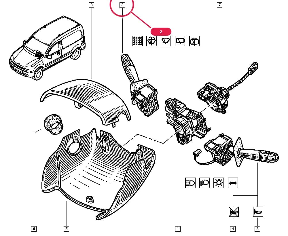 Interior trim = BLEVER, Rear screen wiper = Yes; Marking. = DAV JAEGER — FC01 — Upholstery - Electricity › 84 Controls - Signalling / Steering wheel switches