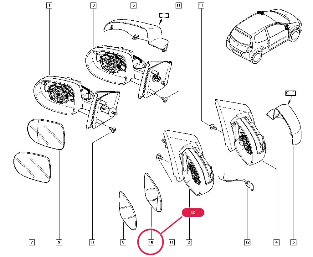 Type of door mirrors = RET05-Door mirrors 05 or Type of door mirrors = RET06-Door mirrors 06 or Type of door mirrors = RET07-Door mirrors 07 or Type of door mirrors = RET08-Door mirrors 08; Vehicle fabrication number >= 100209, Type of door mirrors = RET01-Door mirrors 01 or Type of door mirrors = RET02-Door mirrors 02 or Type of door mirrors = RET03-Door mirrors 03 or Type of door mirrors = RET04-Door mirrors 04 — CN00 — Bodywork › 56 Various external accessories / Internal and external rear view mirrors