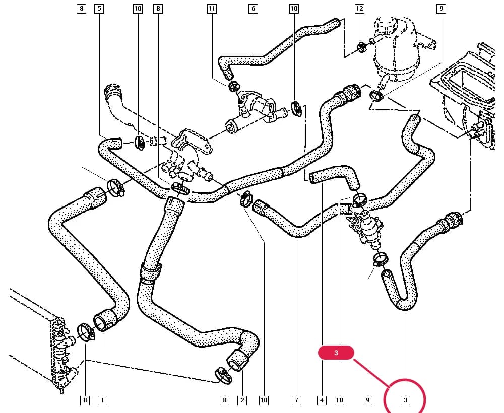 Engine thermoplunger = THEPLG-With engine thermoplunger; Vehicle fabrication number < 010929, Engine thermoplunger = STHPLG-Without engine thermoplunger — BB08 — Manual › 19 Cooling system - Reservoirs - Exhaust system - Engine mounting / Radiator hoses