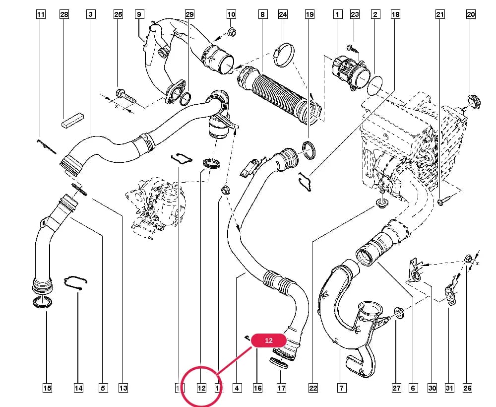 B30W — Manual › 13 Fuel supply / Air filter hoses
