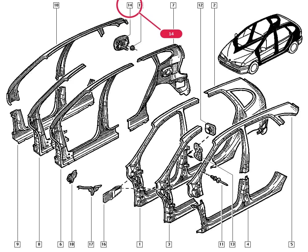 FA0J — Bodywork › 43 Fixed side units / Body sides and rear wings