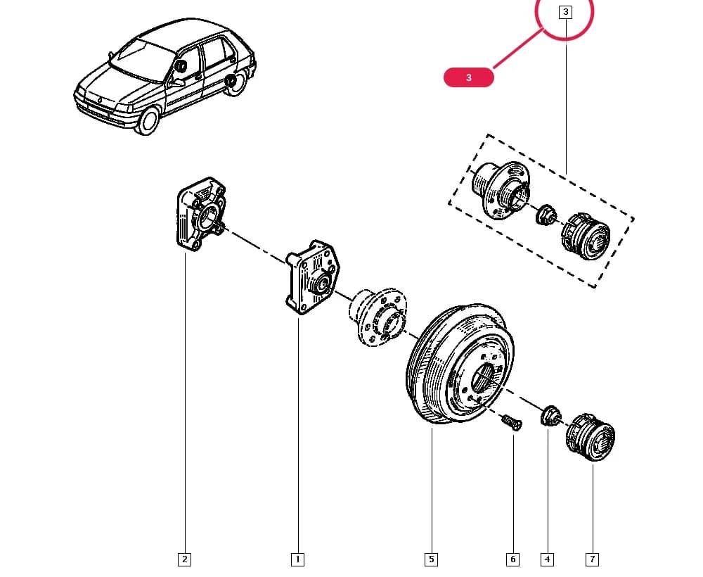 557W — Manual › 33 Rear bearing elements / Stub axle - hubs (Brake drum)