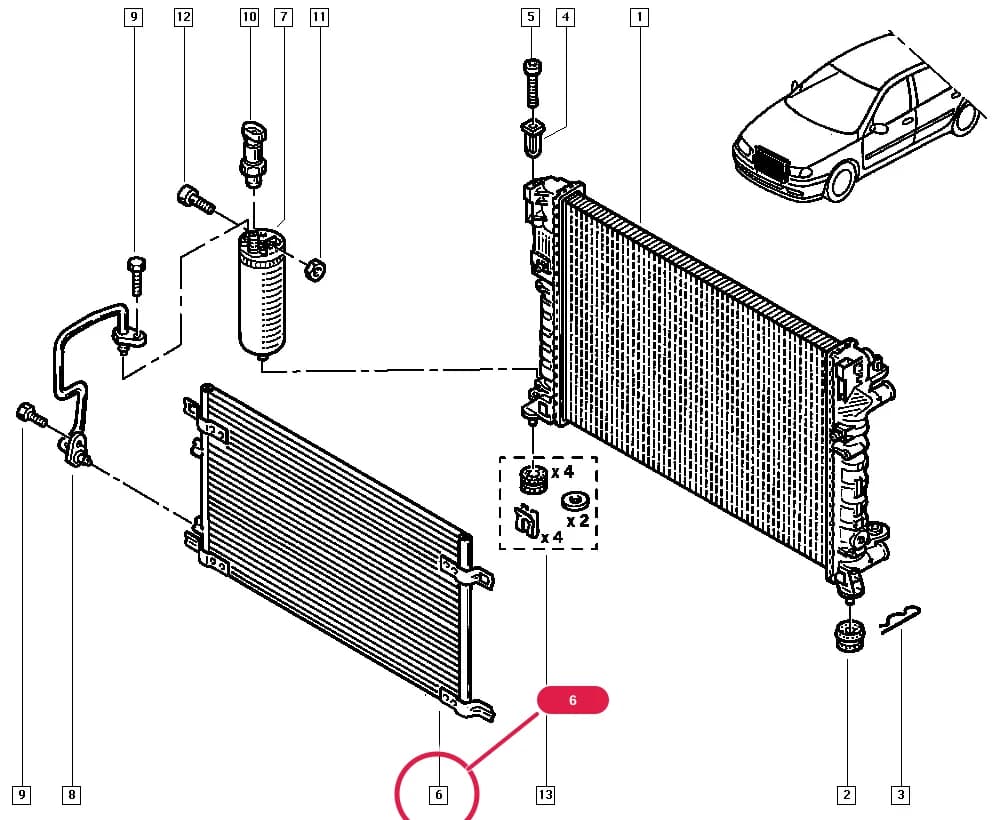 556A — Manual › 19 Cooling system - Reservoirs - Exhaust system - Engine mounting / Coolant radiator