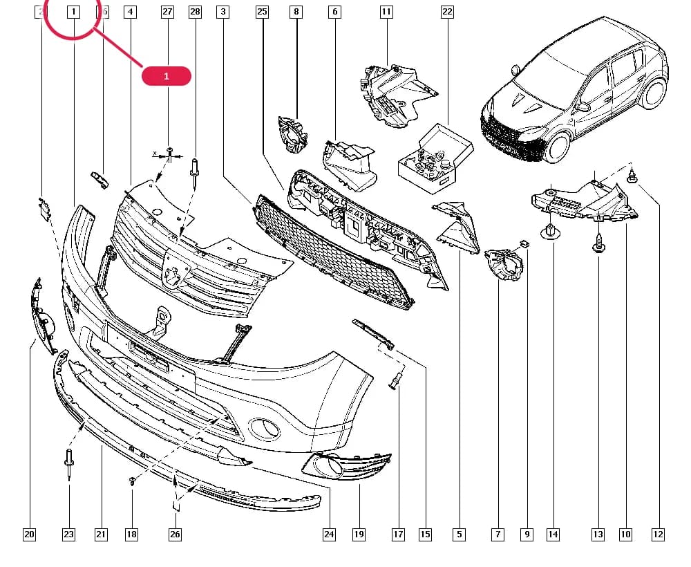 NFAB = A, Additional designation = RENAULT, Additional headlights = No — FS00 — Bodywork › 55 Protection - external trims / Front bumpers