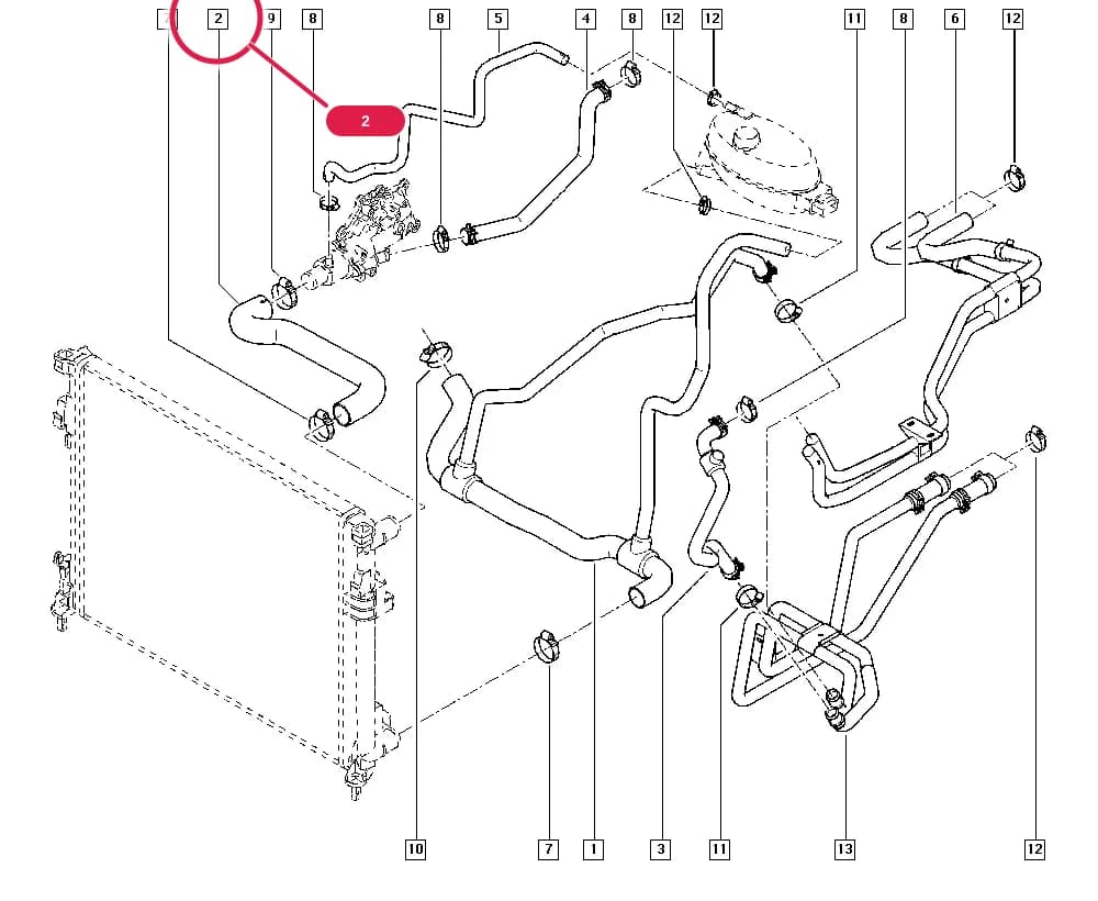 EL0A — Manual › 19 Cooling system - Reservoirs - Exhaust system - Engine mounting / Radiator hoses
