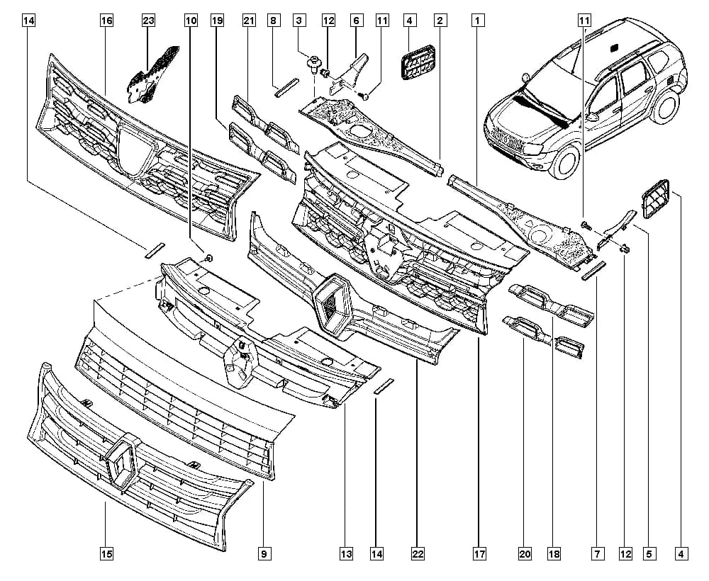 NFAB = A, Vehicle fabrication number < MOD1311; NFAB = M, Vehicle fabrication number < 140203, Country of application of technical legislation = TLMEXI; NFAB = E, Additional to Limited Edition = ENPU01 or Additional to Limited Edition = ENPU02; NFAB = A, Steering wheel location = Right — HSA3 — Bodywork › 55 Protection - external trims / Radiator grille panel