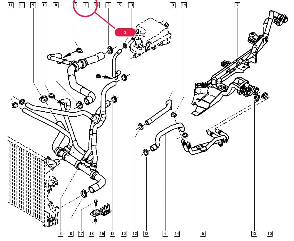 JK0G — Manual › 19 Cooling system - Reservoirs - Exhaust system - Engine mounting / Radiator hoses