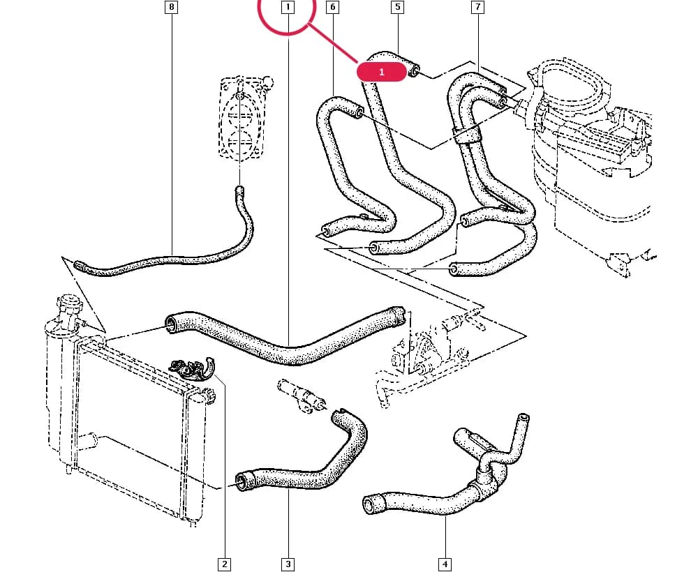 K48E — Manual › 19 Cooling system - Reservoirs - Exhaust system - Engine mounting / Radiator hoses
