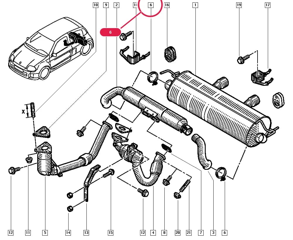 CB1A — Manual › 19 Cooling system - Reservoirs - Exhaust system - Engine mounting / Exhaust system