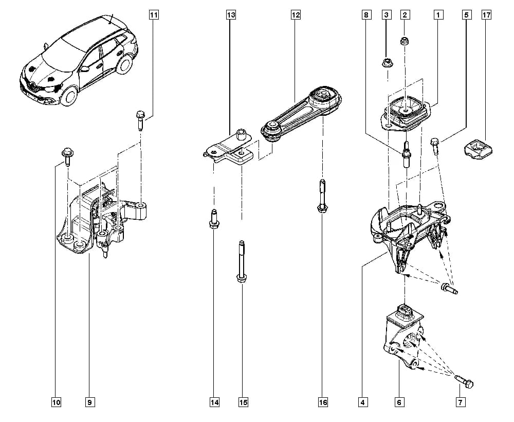 NFAB = A — HAMB — Manual › 19 Cooling system - Reservoirs - Exhaust system - Engine mounting / Engine mounting